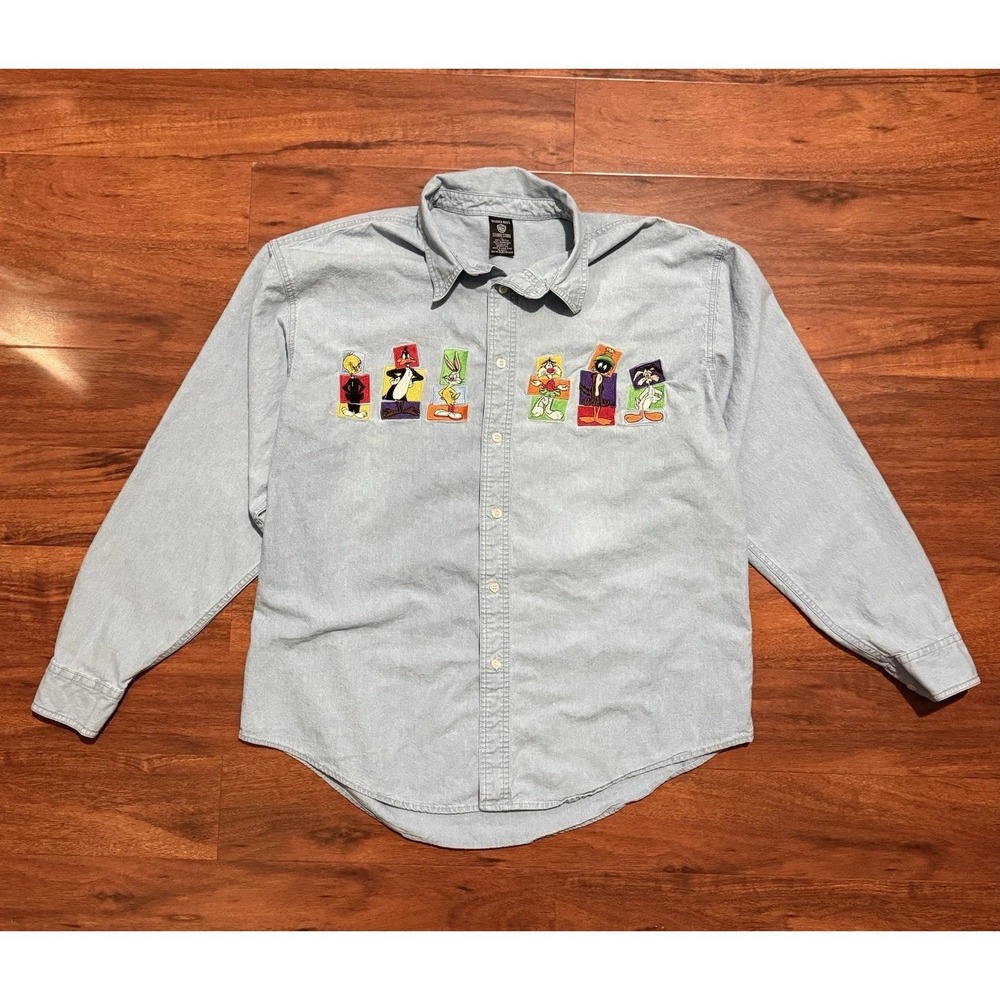 Vintage 90s‎ Looney Tunes Long Sleeve Button Up Shirt Men's Large Warners Bros